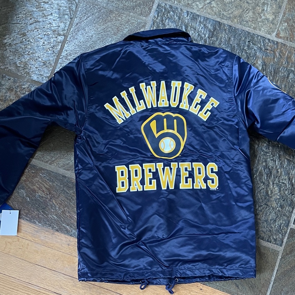 Mens Navy Brewers Baseball Jacket - Picture 2 of 3